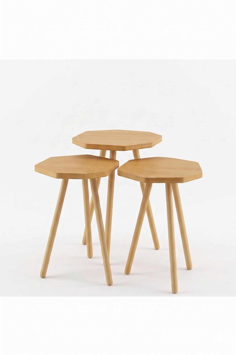 Hanah Home Peka-155 - Pino Set de Mesas Apilables Hanah Home Peka-155 - Pino Set de Mesas Apilables